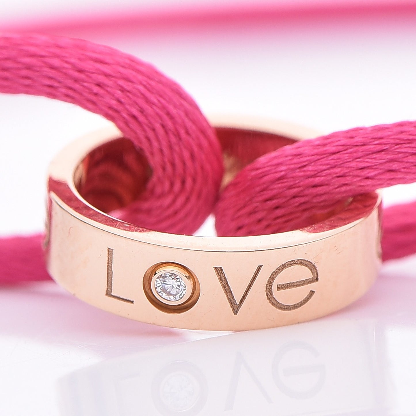 18K Pink Gold Diamond Charity LOVE Adjustable Cord Bracelet Pink
