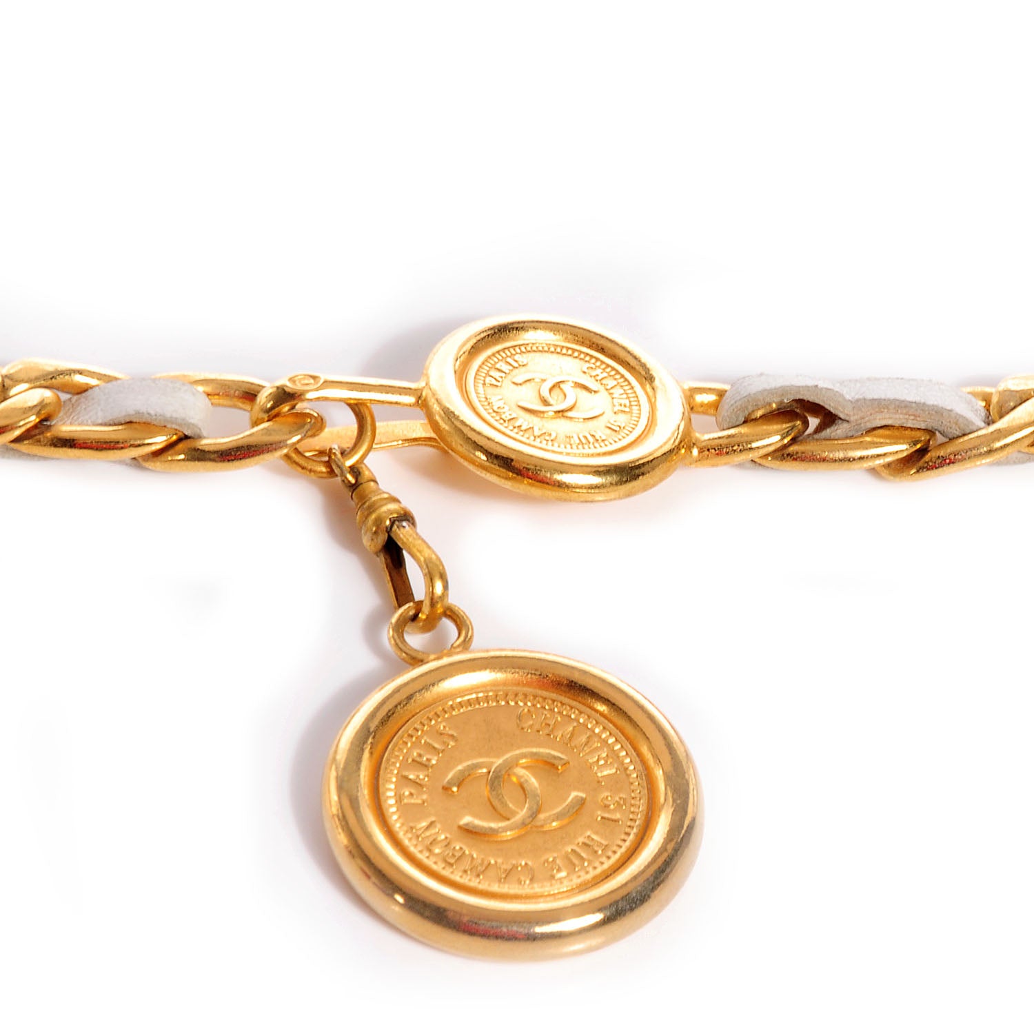 Chanel Leather Gold Chain CC Medallion Belt White 4 of 5