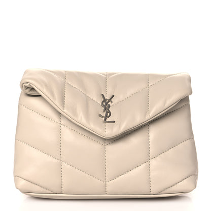 Saint Laurent Lambskin Monogram Loulou Puffer Pouch Clutch Crema Soft 2 of 9