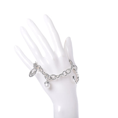 David Yurman Sterling Silver Diamond Freshwater Pearl 9.5mm Oval Link Charm Bracelet 2 of 5