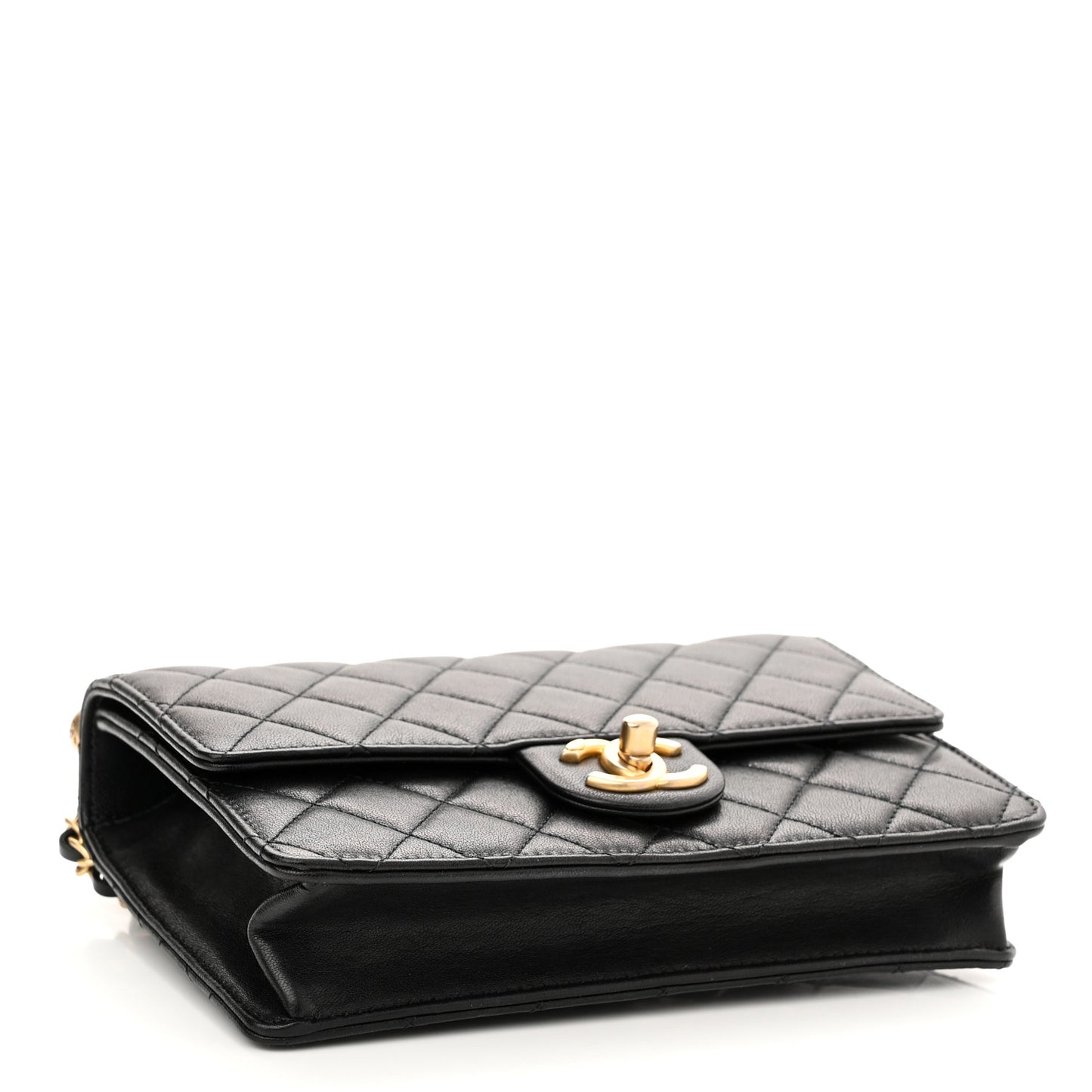 Lambskin Quilted Small Chic Pearls Flap Black