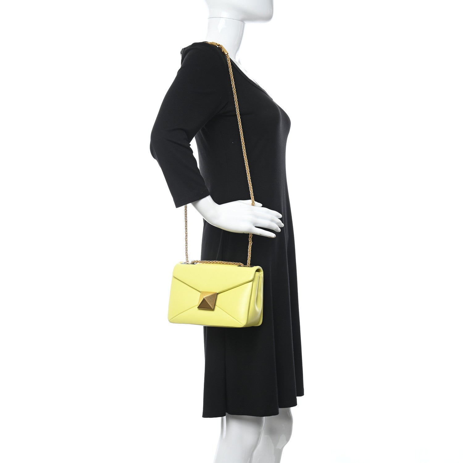 Valentino Garavani Nappa One Stud Chain Clutch Pale Yellow 2 of 9