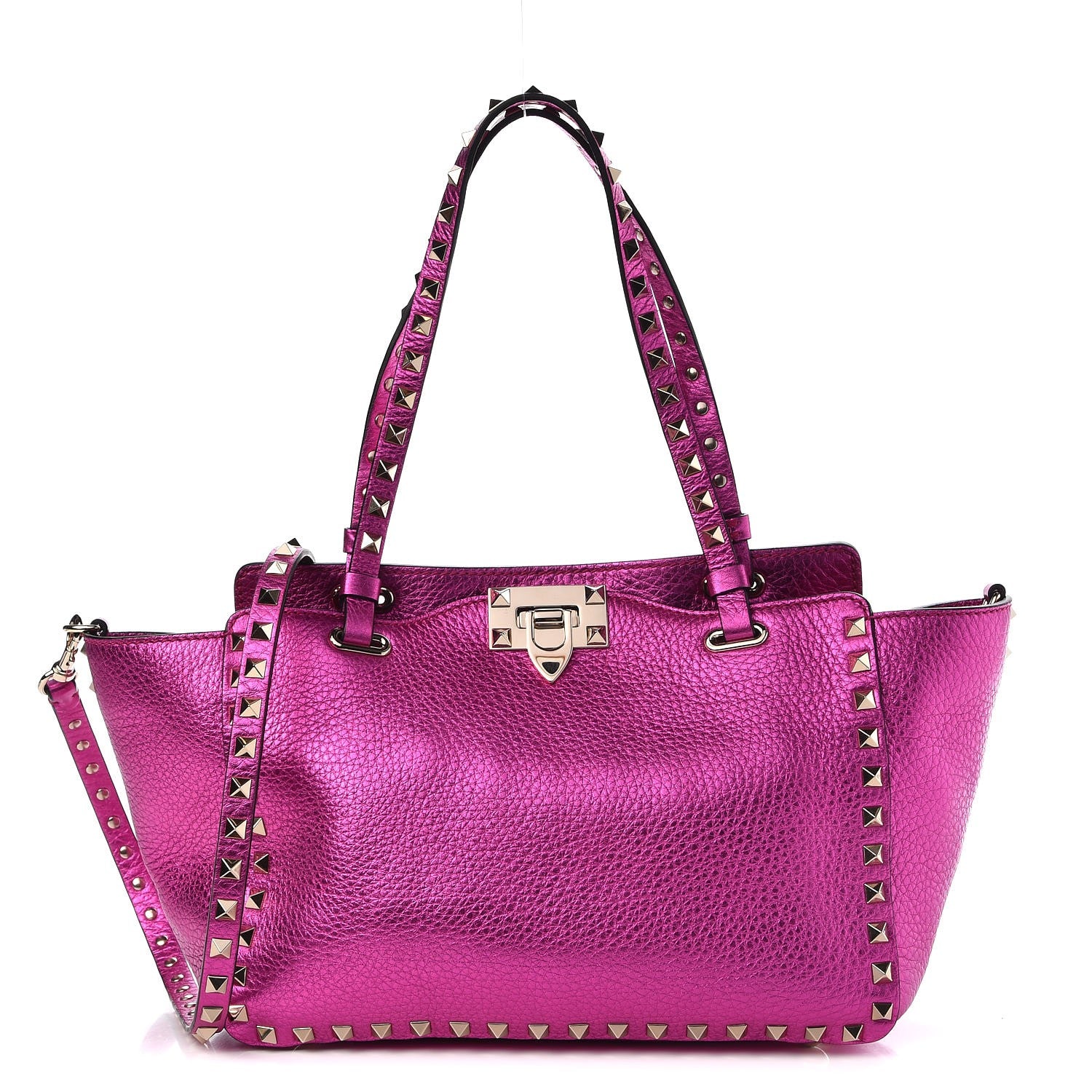 Valentino Garavani Metallic Pebbled Calfskin Small Rockstud Tote Peony 1 of 8