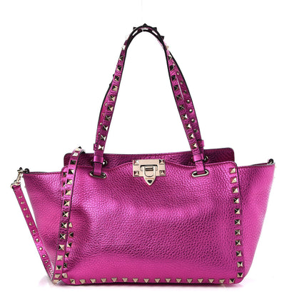 Valentino Garavani Metallic Pebbled Calfskin Small Rockstud Tote Peony 1 of 8