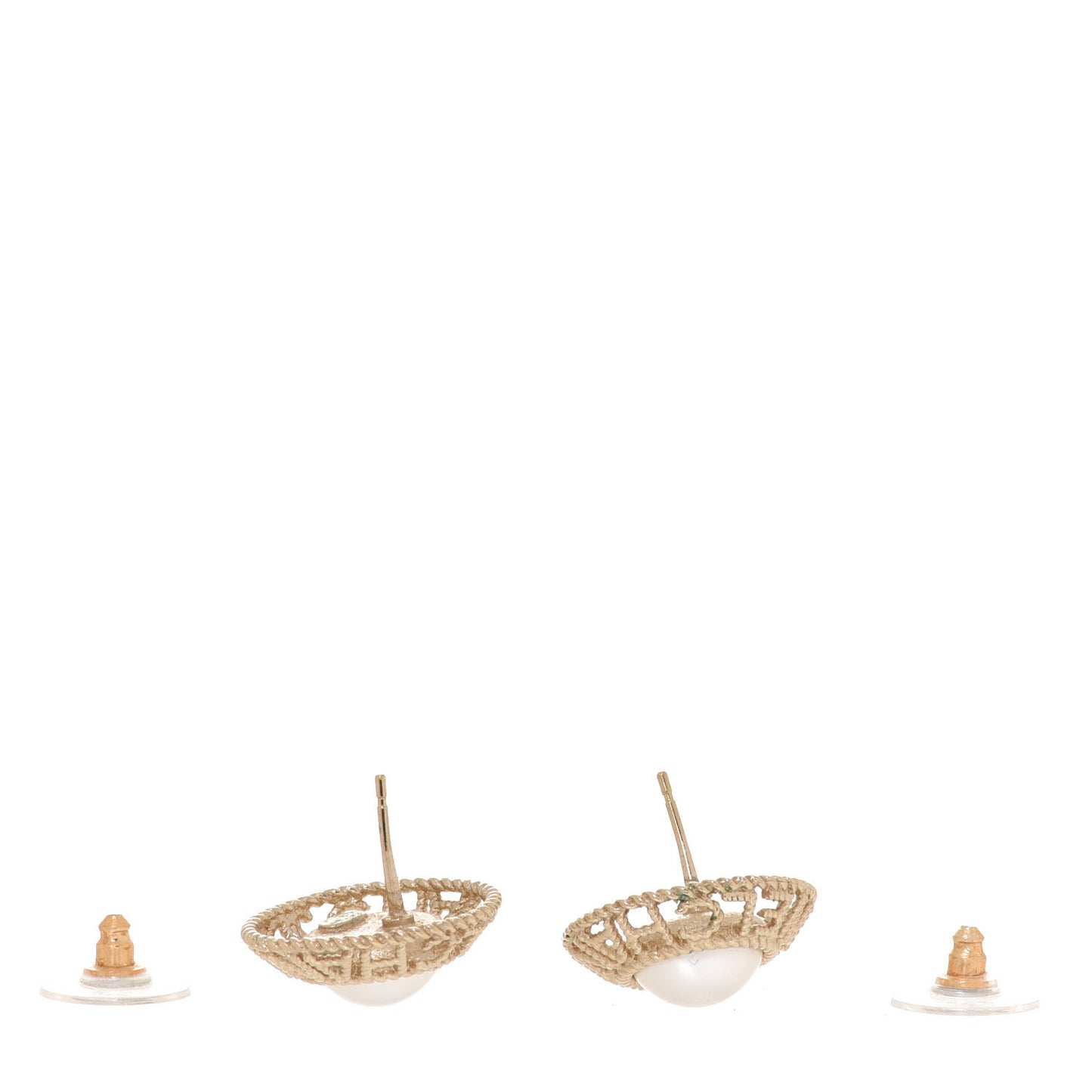Pearl CC Round Rope Logo Earrings Gold