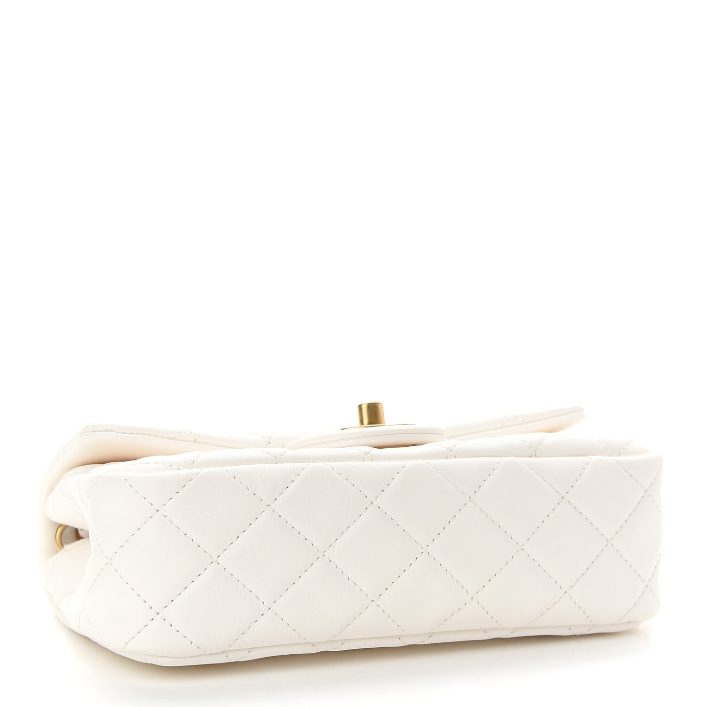 Lambskin Quilted Mini Rectangular Pearl Crush Flap White