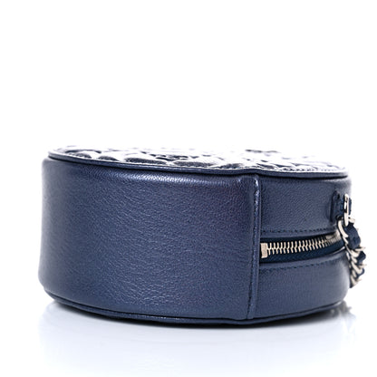 Chanel Goatskin Camellia Embossed Round Clutch With Chain Dark Blue 9 of 10