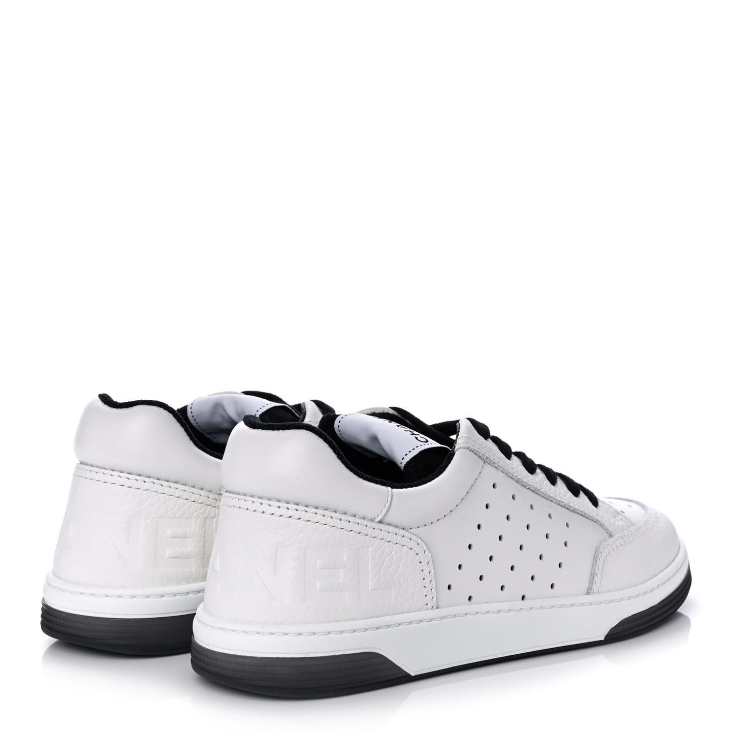 Grained Calfskin Fabric Womens Logo Sneakers 38 White Black