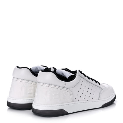 Chanel Grained Calfskin Fabric Womens Logo Sneakers 38 White Black 4 of 8