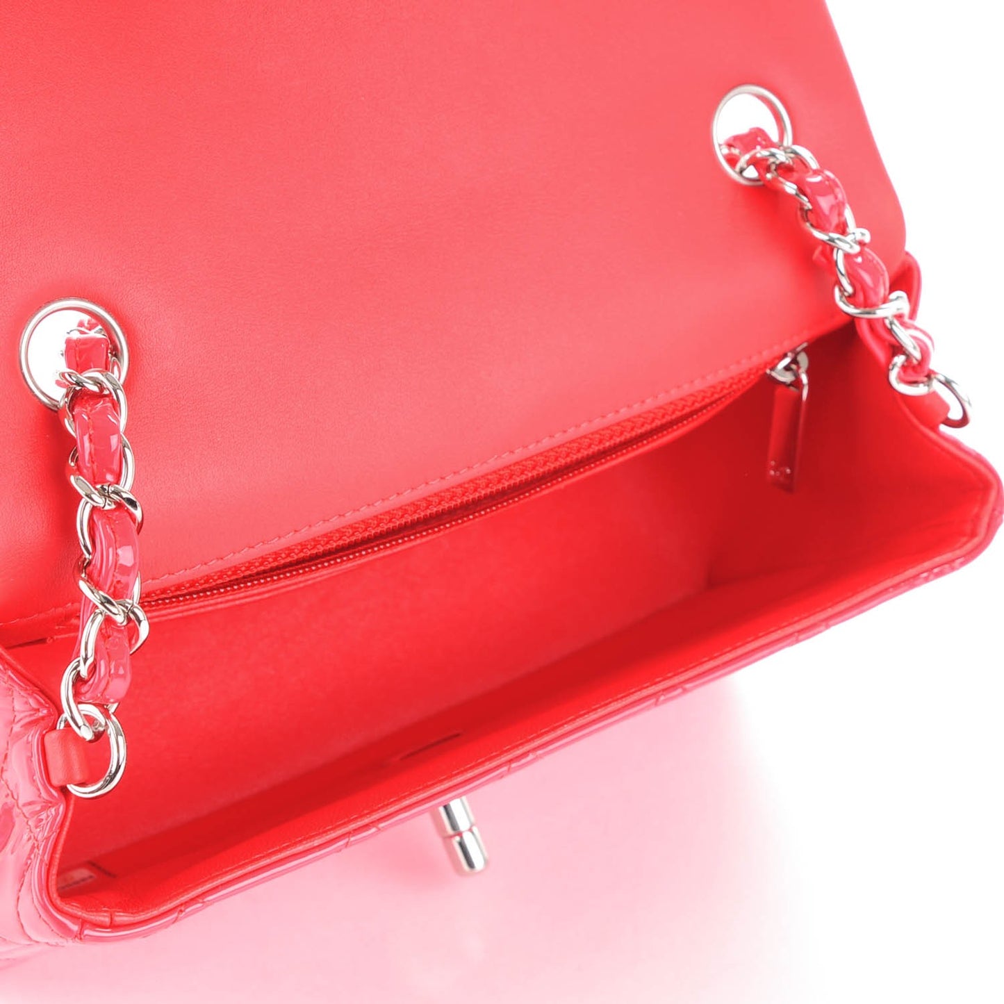 Patent Calfskin Quilted Mini Rectangular Flap Coral