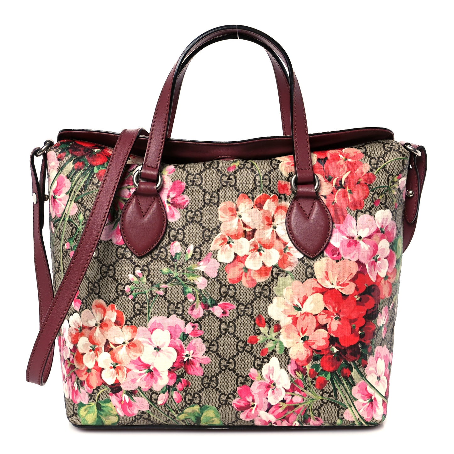 GG Supreme Monogram Blooms Linea A Foldover Tote Beige Multicolor Dry Rose