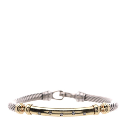 David Yurman Sterling Silver 14K Yellow Gold Diamond 5mm Metro Cable Bracelet 1 of 6