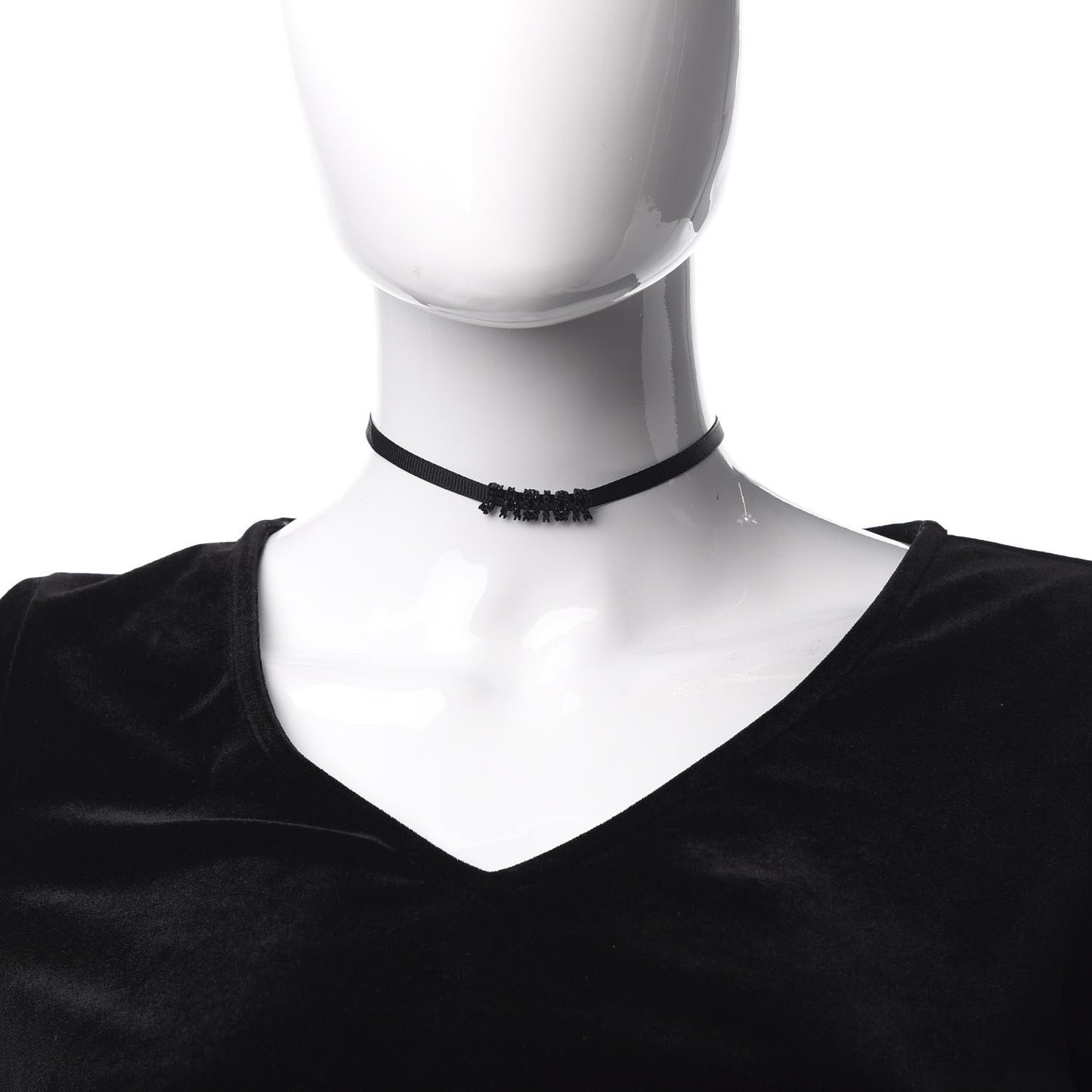 Grosgrain Ribbon Crystal J'Adior Logo Choker Necklace Black