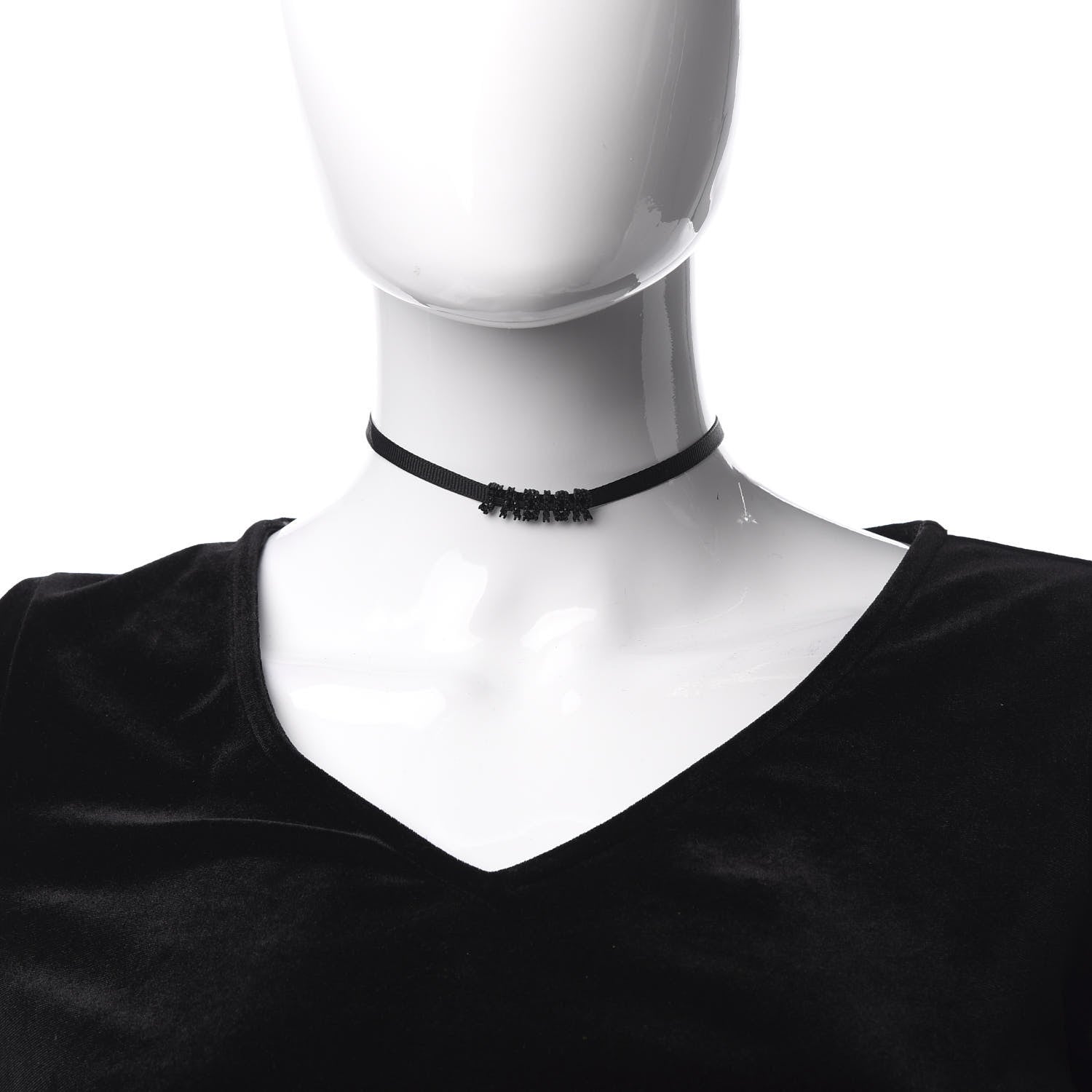 Christian Dior Grosgrain Ribbon Crystal J'Adior Logo Choker Necklace Black 2 of 5