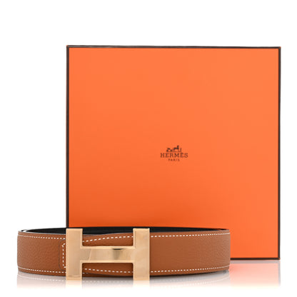 Hermes Box Togo Reversible Polished 32mm Quizz H Belt 105 Black Gold 8 of 8