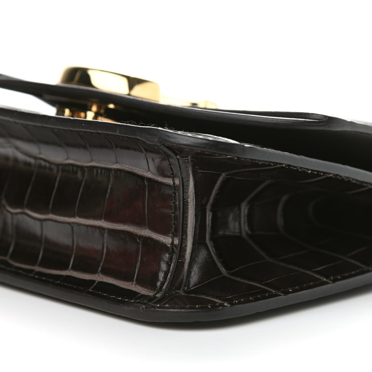 Calfskin Crocodile Embossed C Clutch With Chain Profound Brown