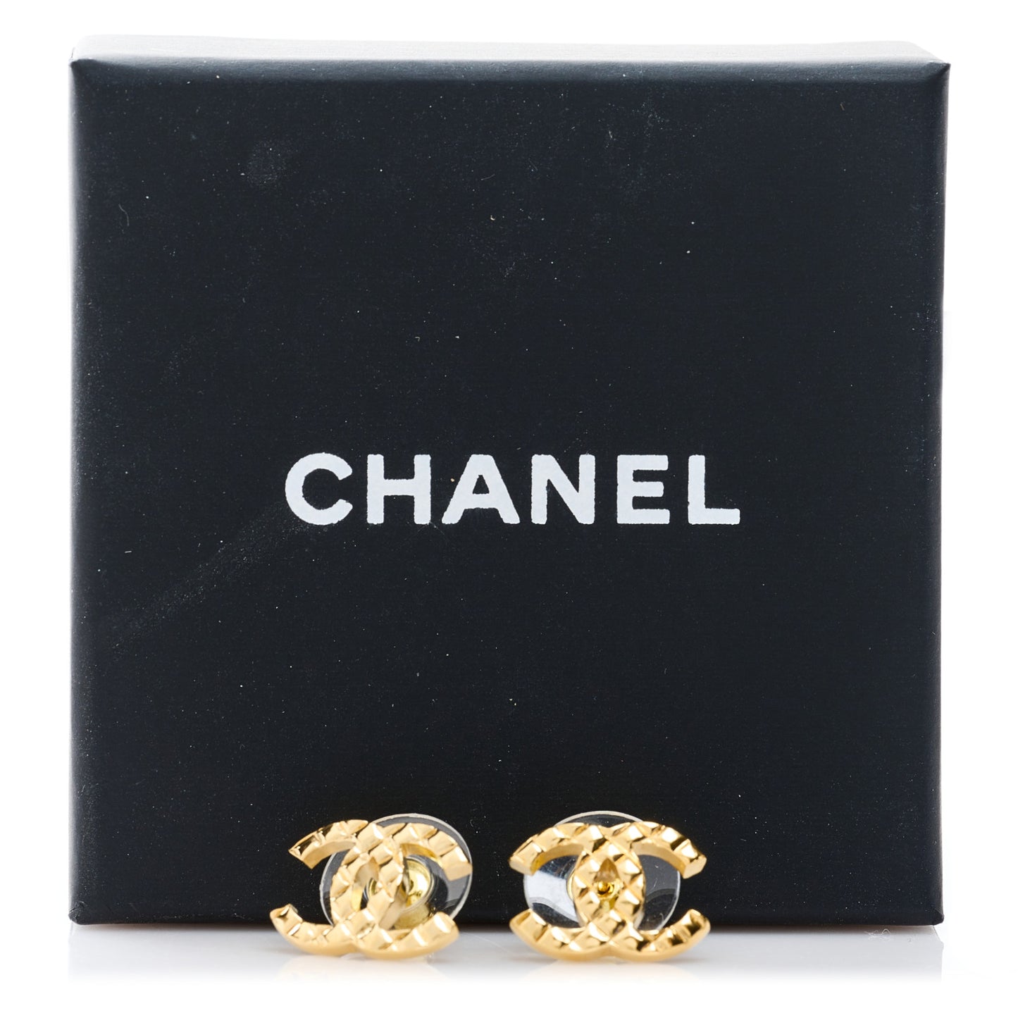 Metal Textured CC Earrings Gold