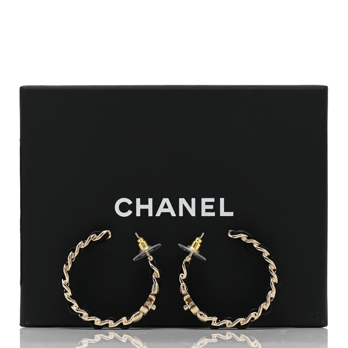 Lambskin CC Turnlock Chain Hoop Earrings Gold Black