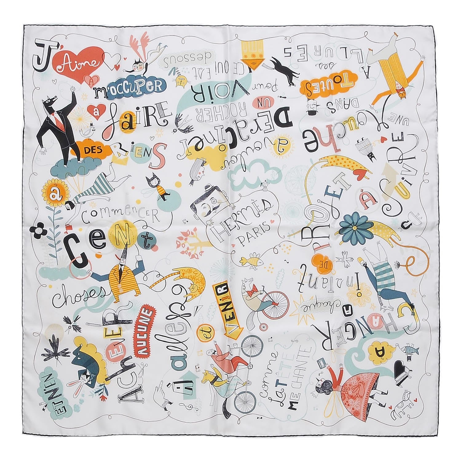 Hermes Silk Les Confessions Scarf 90 Blanc Jaune Noir 1 of 4
