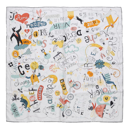 Hermes Silk Les Confessions Scarf 90 Blanc Jaune Noir 1 of 4