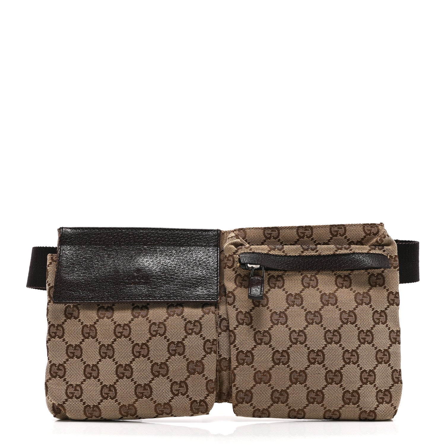 Gucci GG Monogram Double Pocket Belt Bag Dark Brown 1 of 9