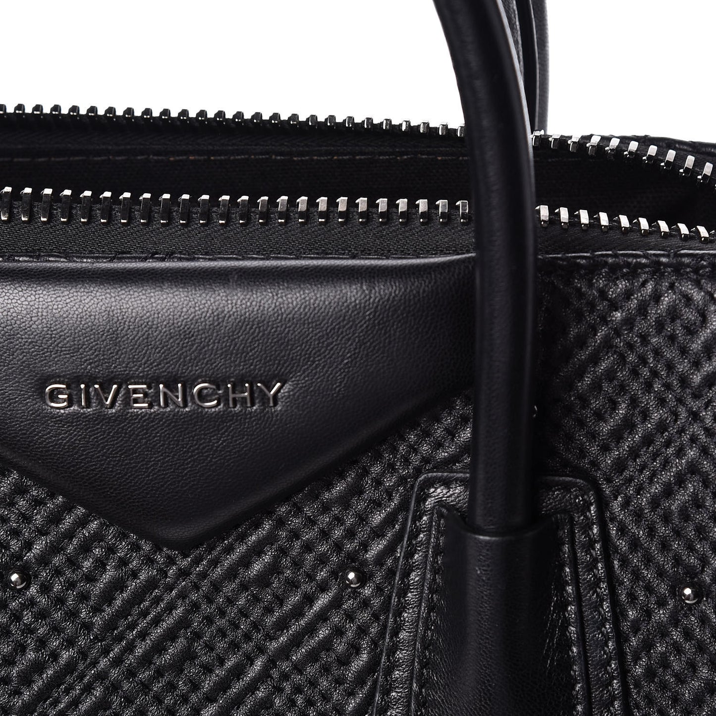 Lambskin Logo Embossed Small Studded Antigona Black