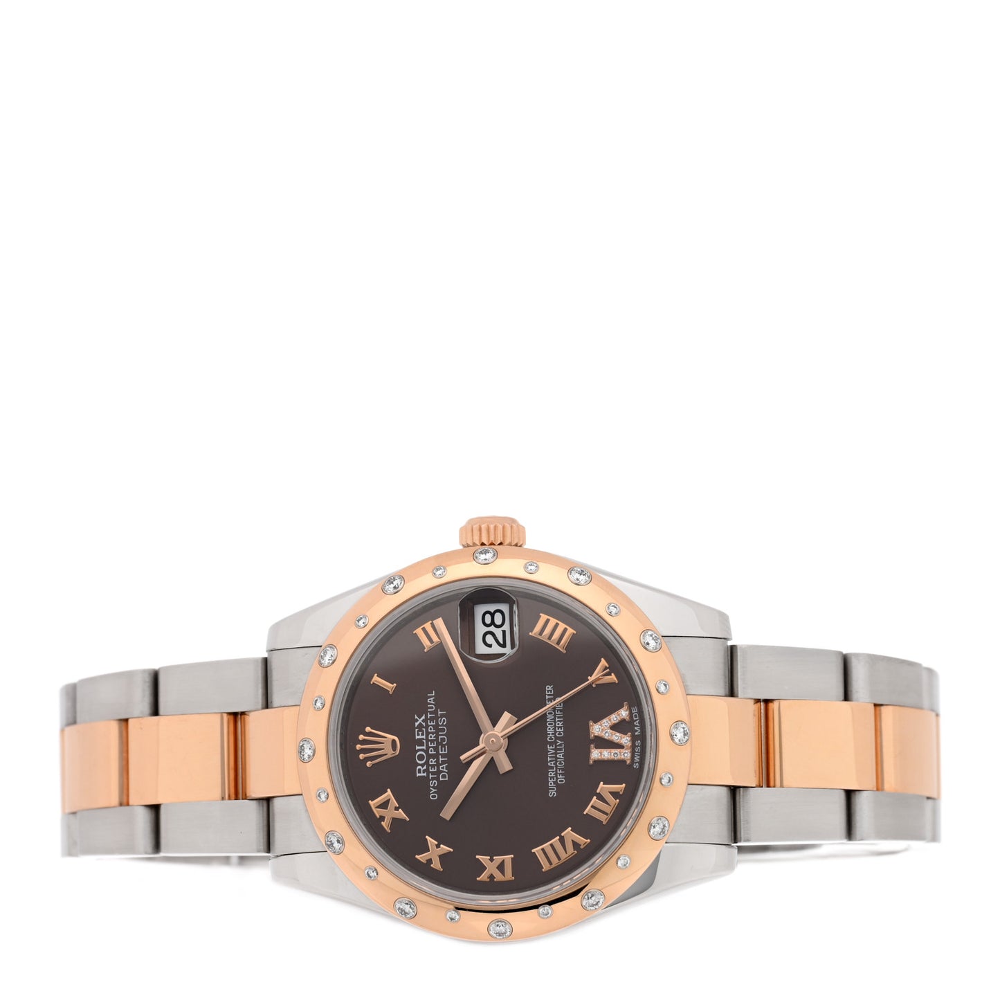 Stainless Steel 18K Everose Gold Diamond 31mm Oyster Perpetual Datejust Watch Chocolate Roman 178341