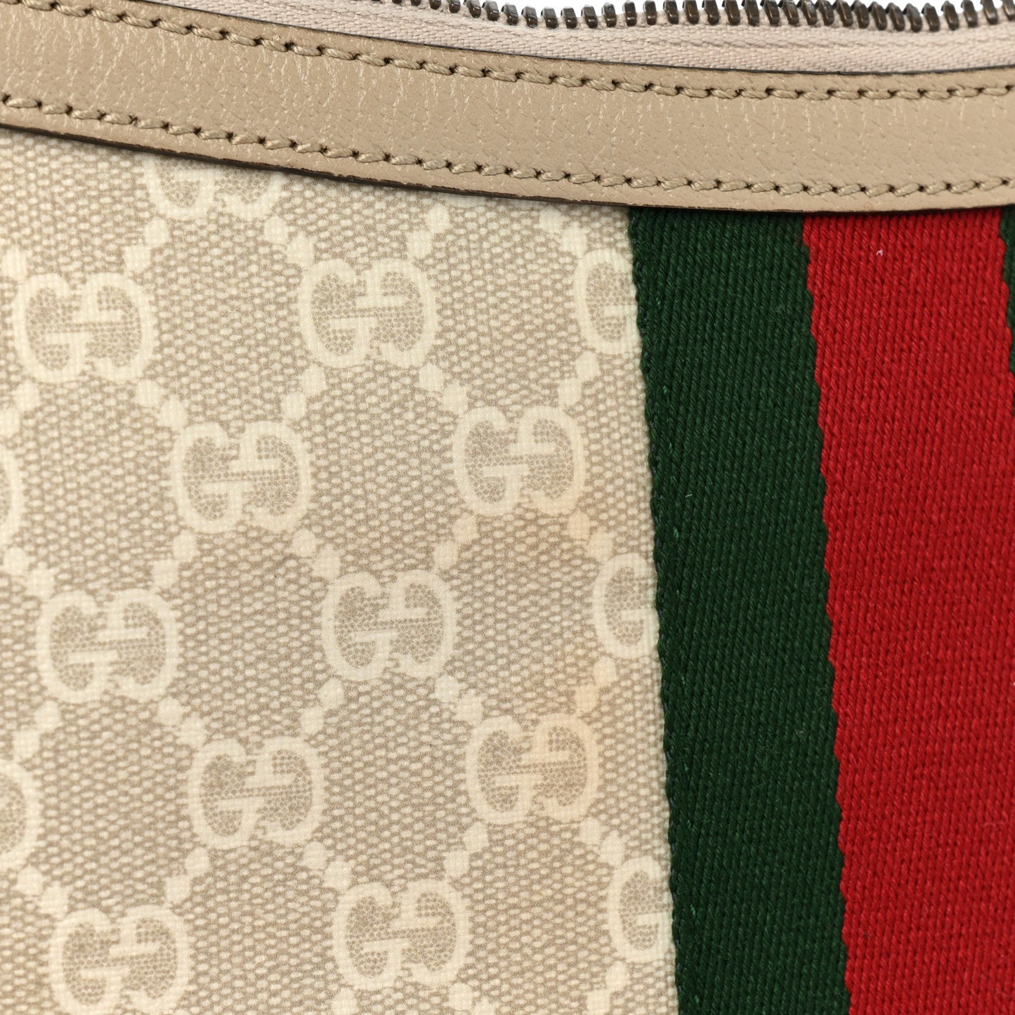 GG Supreme Monogram Textured Dollar Calfskin Web Small Ophidia Half Moon Hobo Beige Mystic White Oatmeal