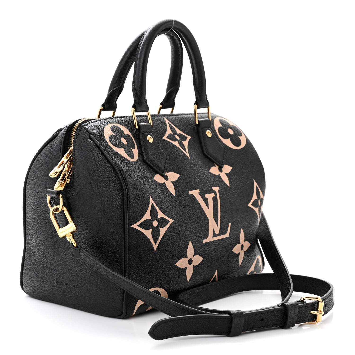 Louis Vuitton Empreinte Monogram Giant Speedy Bandouliere 25 Black Beige 3 of 11