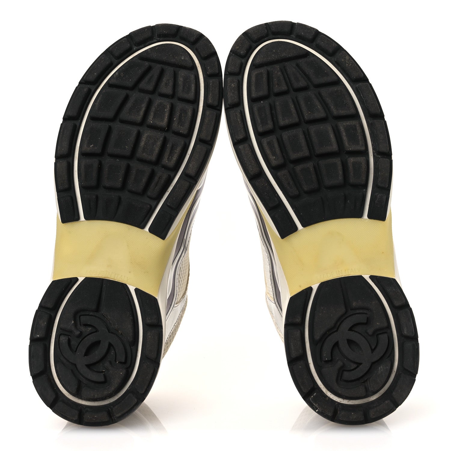 CHANEL シャネル Chanel Fabric Laminated Calfskin Stretch CC Womens Sneakers 38.5