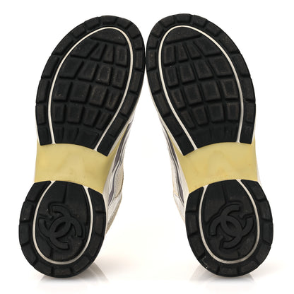 Chanel Fabric Laminated Calfskin Stretch CC Womens Sneakers 38.5 White Gold Silver 7 of 15