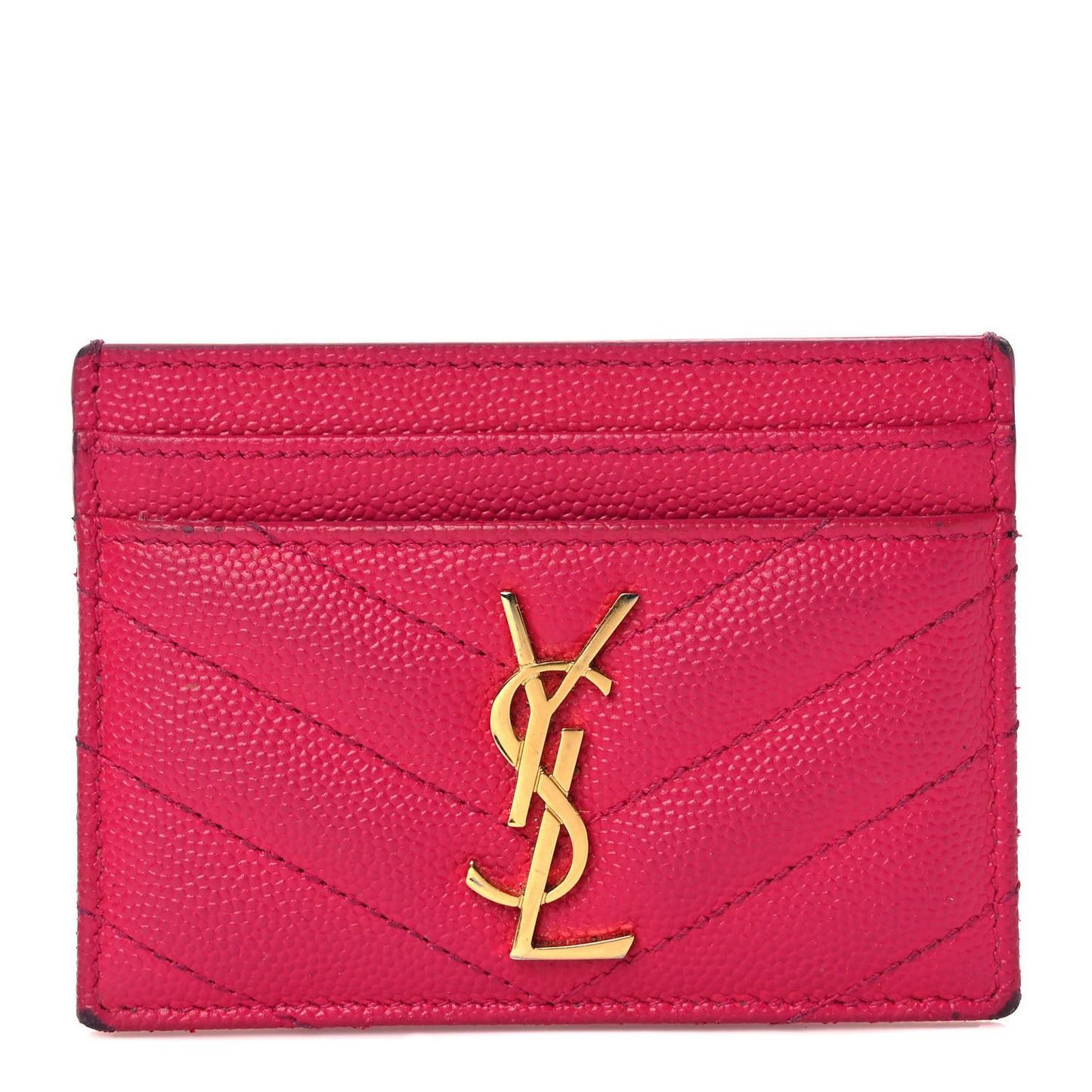 Grain De Poudre Matelasse Chevron Monogram Credit Card Case Fresh Fuxia