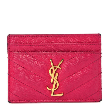 Saint Laurent Grain De Poudre Matelasse Chevron Monogram Credit Card Case Fresh Fuxia 1 of 9