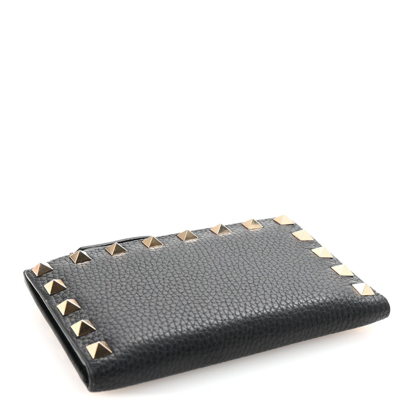 Grainy Calfskin Rockstud Coin Purse Card Holder Black