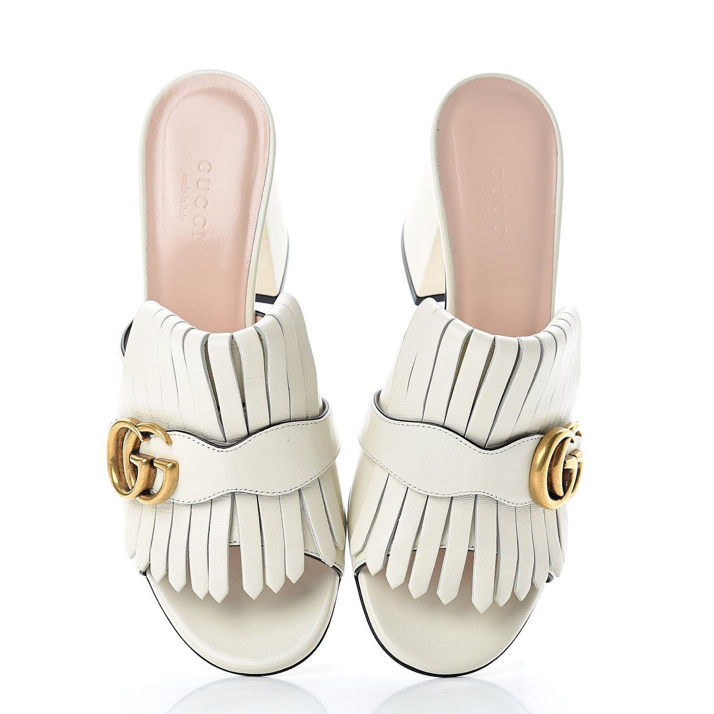 Malaga Kid GG Marmont Fringe 75mm Slide Sandals 37 Mystic White