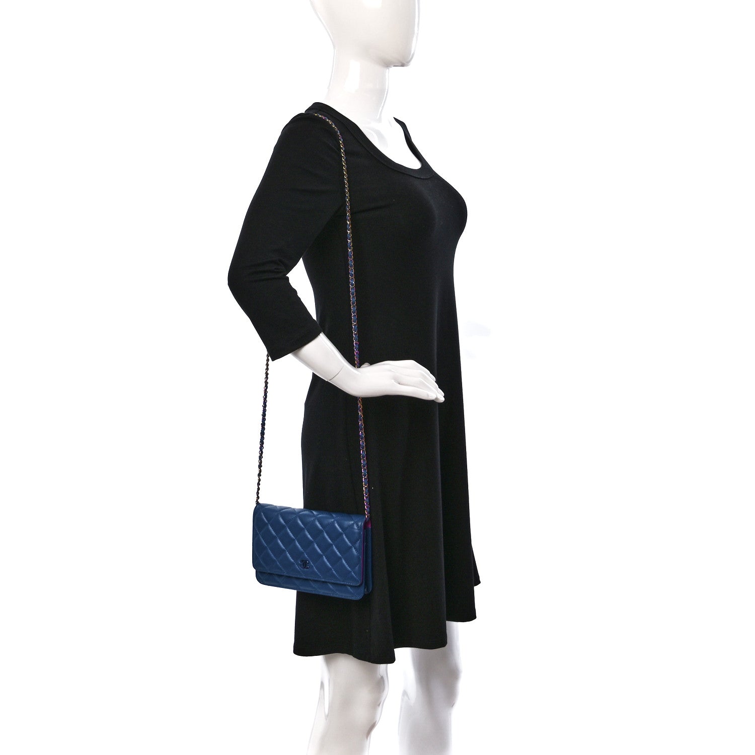 Chanel Lambskin Quilted Wallet On Chain WOC Dark Blue Pink 3 of 10