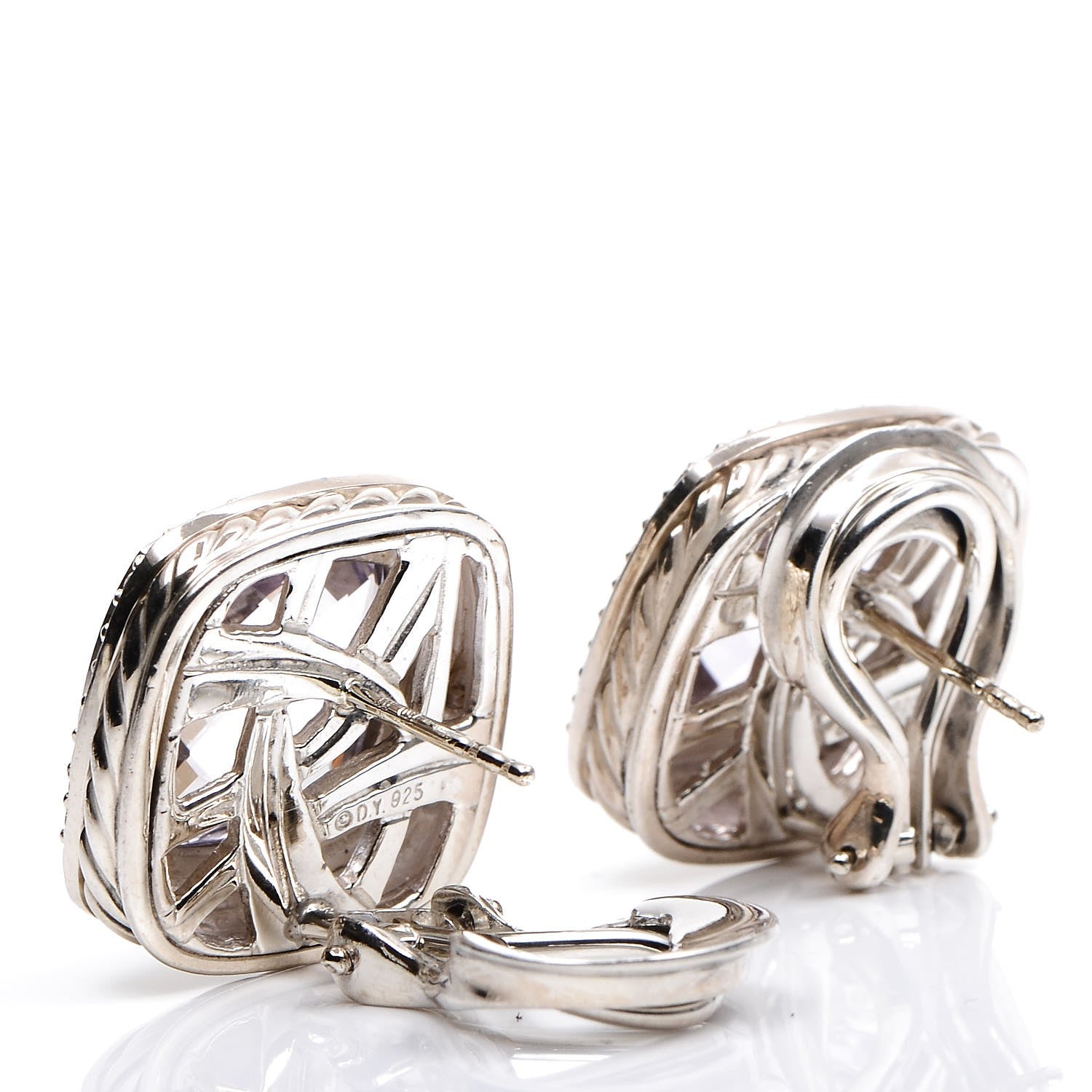 David Yurman Sterling Silver Amethyst Diamond 14mm Albion Earrings 4 of 6