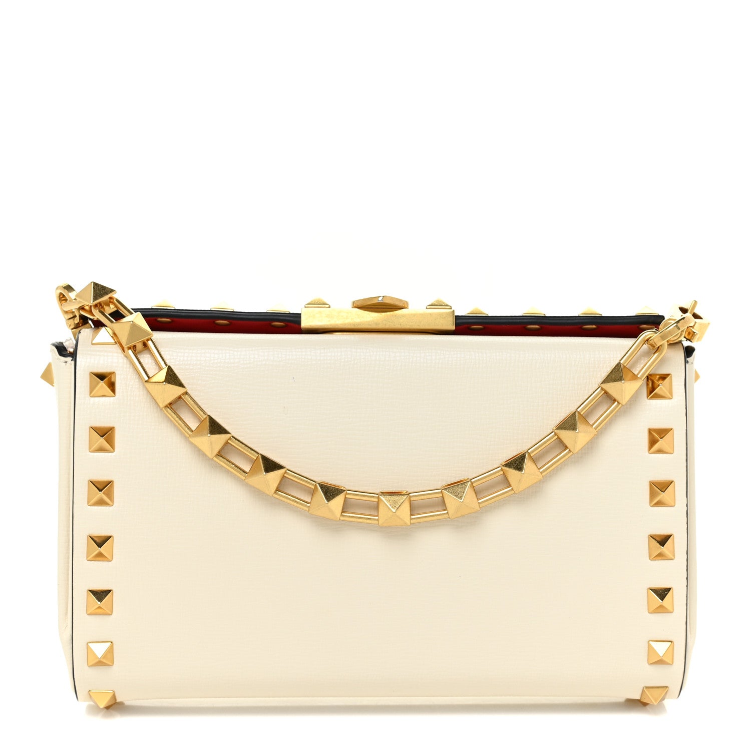 Valentino Garavani Grainy Calfskin Rockstud Clutch Light Ivory 1 of 13
