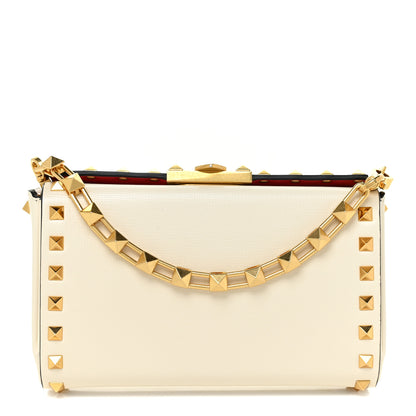 Valentino Garavani Grainy Calfskin Rockstud Clutch Light Ivory 1 of 13