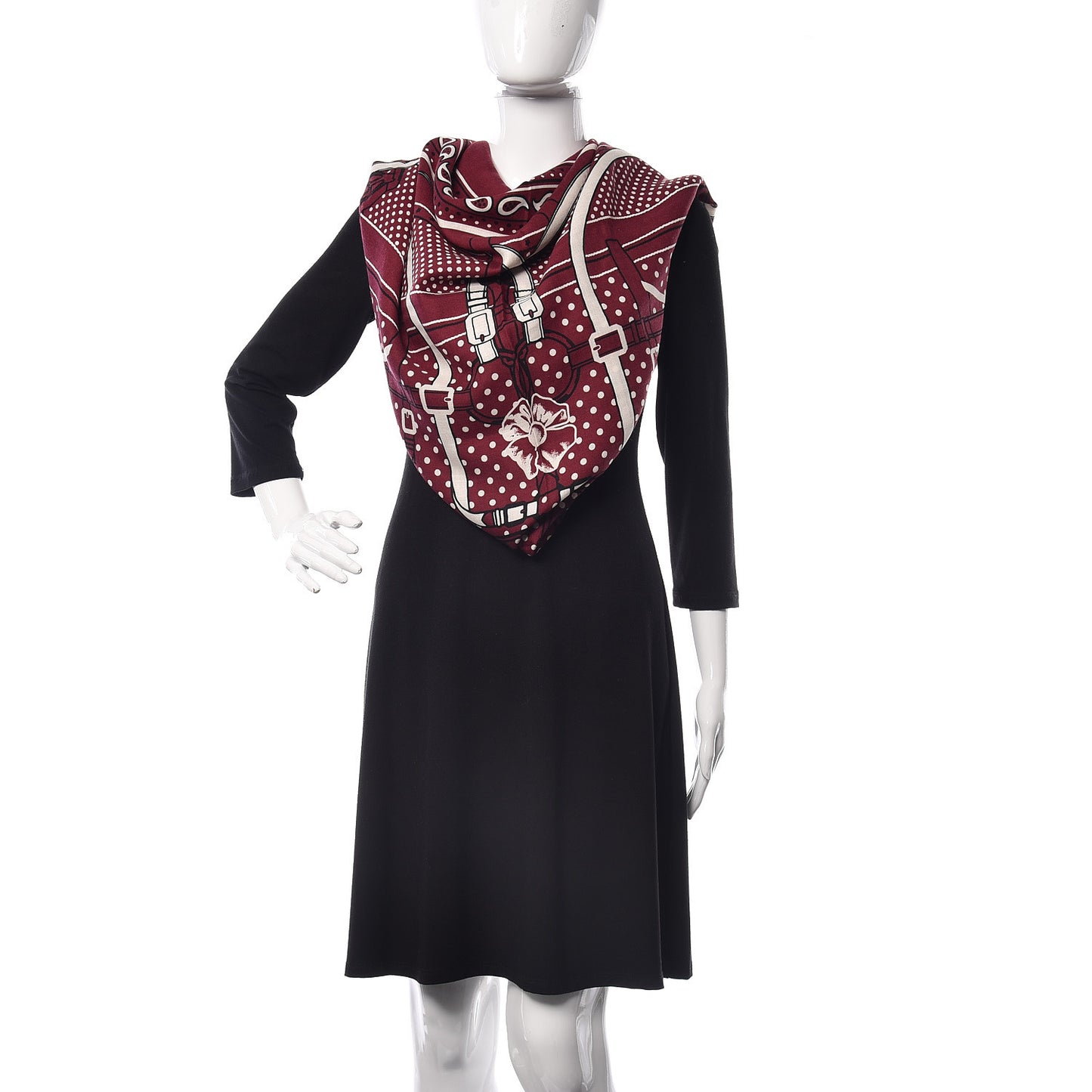 Silk Cashmere Grand Manege Bandana Shawl 140 Bordeaux White Black