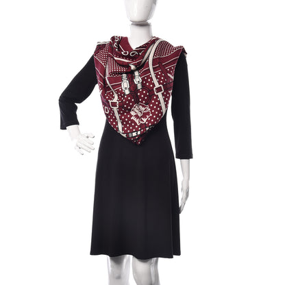 Hermes Silk Cashmere Grand Manege Bandana Shawl 140 Bordeaux White Black 2 of 6