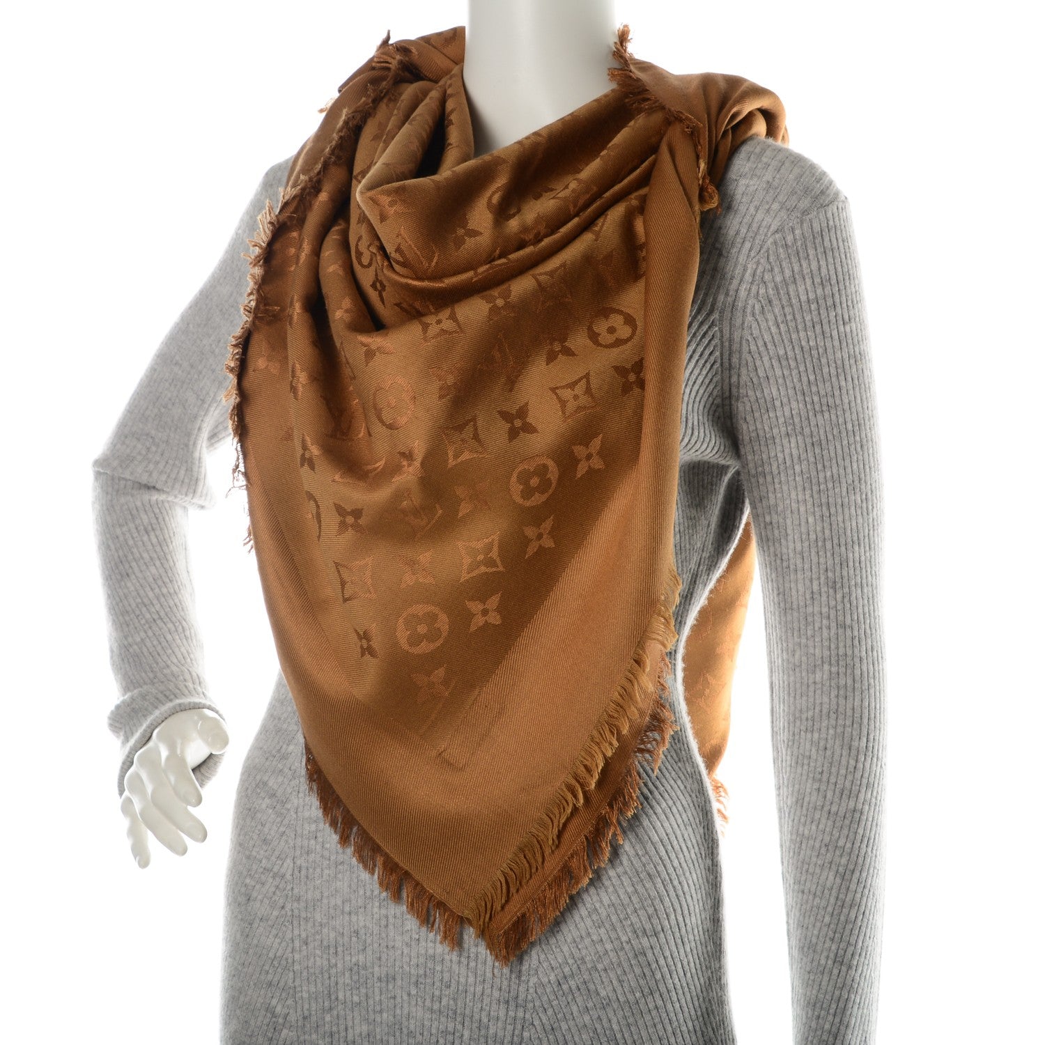 Louis Vuitton Wool Silk Monogram Shine Shawl Caramel 2 of 5