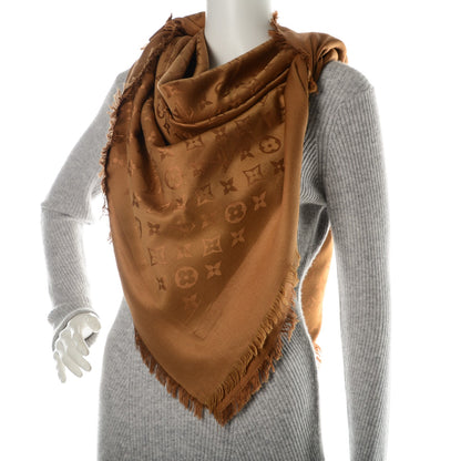Louis Vuitton Wool Silk Monogram Shine Shawl Caramel 2 of 5