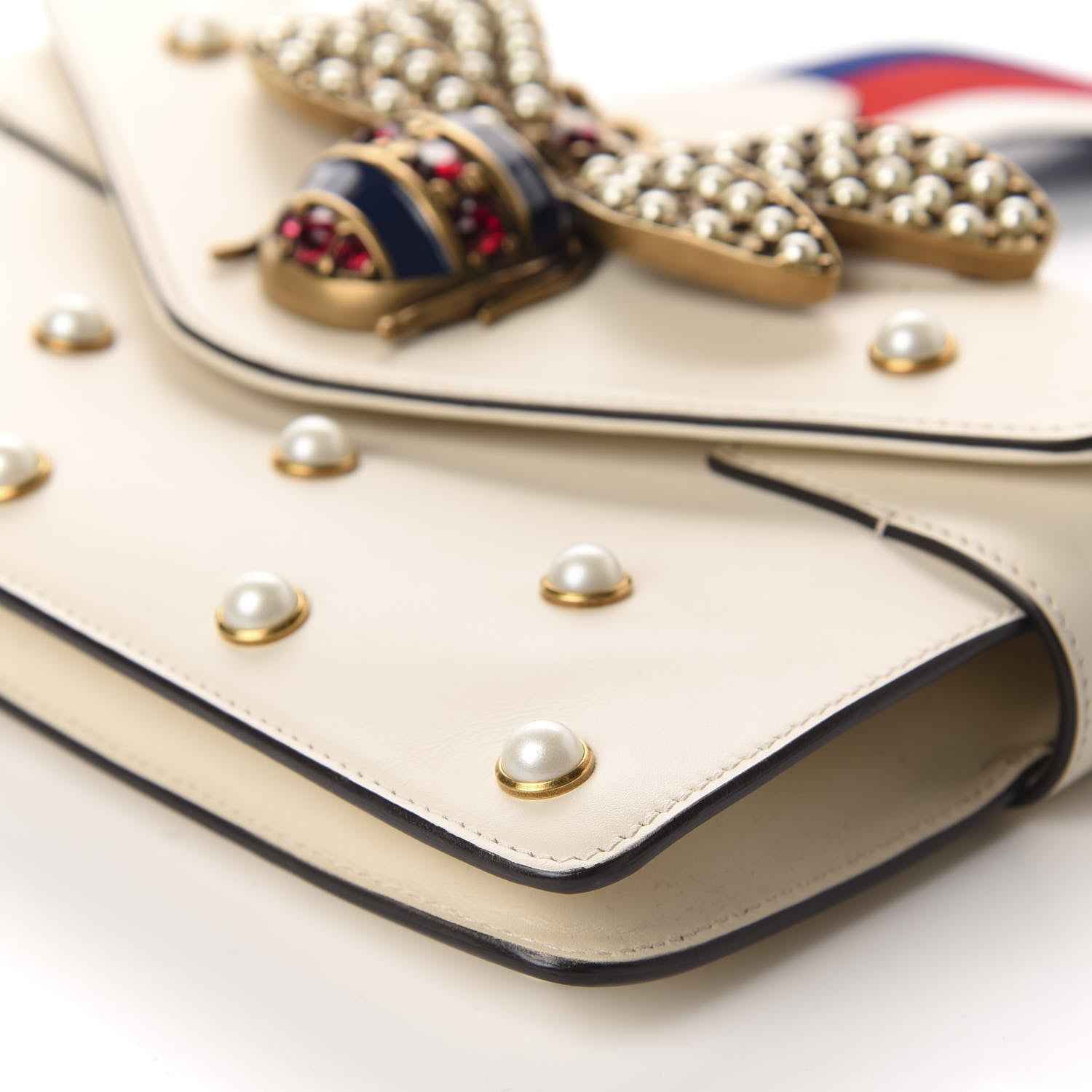 Gucci Nappa Pearl Studded Mini Queen Margaret Broadway Shoulder Bag Mystic White 7 of 10