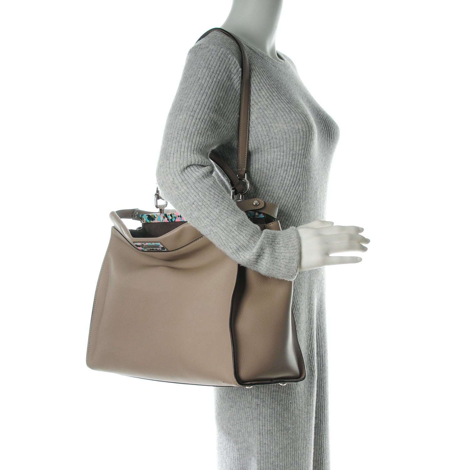 Fendi Vitello Seta Plexiglass Granite Large Peekaboo Iconic Satchel Tortora 2 of 7