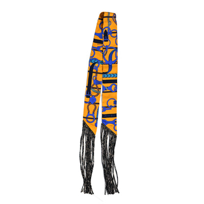 Hermes Silk Panoplie Equestre Fringed Twilly Curry Bleu 2 of 4