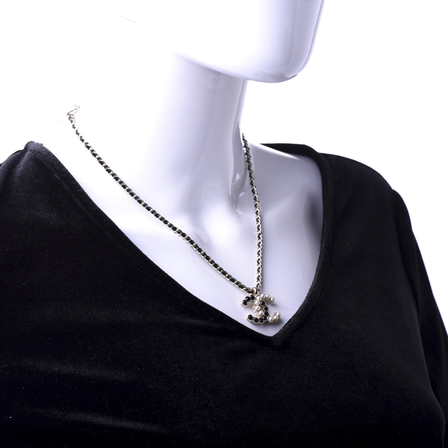 Chanel Lambskin Resin Pearl Dazzling Domino Short Necklace Gold Black 2 of 7