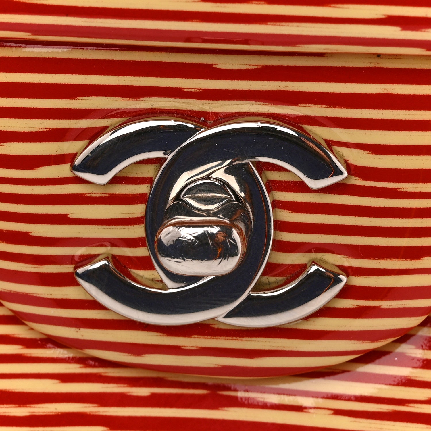 Chanel Patent Calfskin Striped Clutch With Chain Flap Red 11 of 11