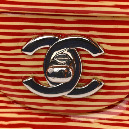 Chanel Patent Calfskin Striped Clutch With Chain Flap Red 11 of 11