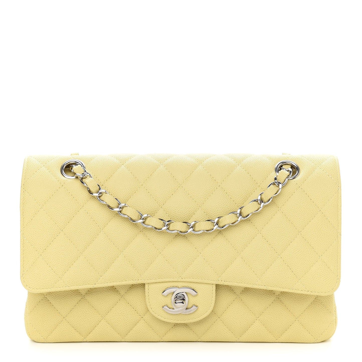 Caviar Quilted Medium Double Flap Light Yellow